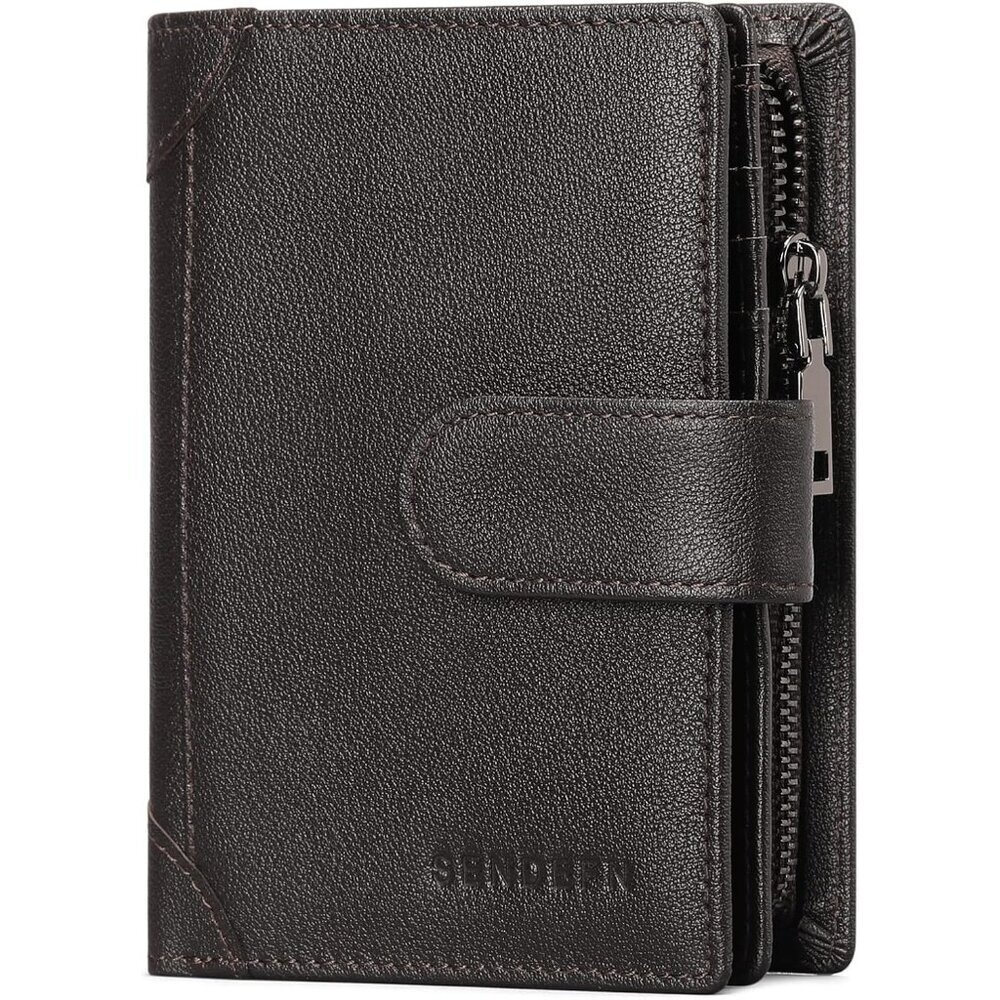 Men's F-Coffee Genuine Leather Bifold Wallet Blocking Credit Card Coin Pocket